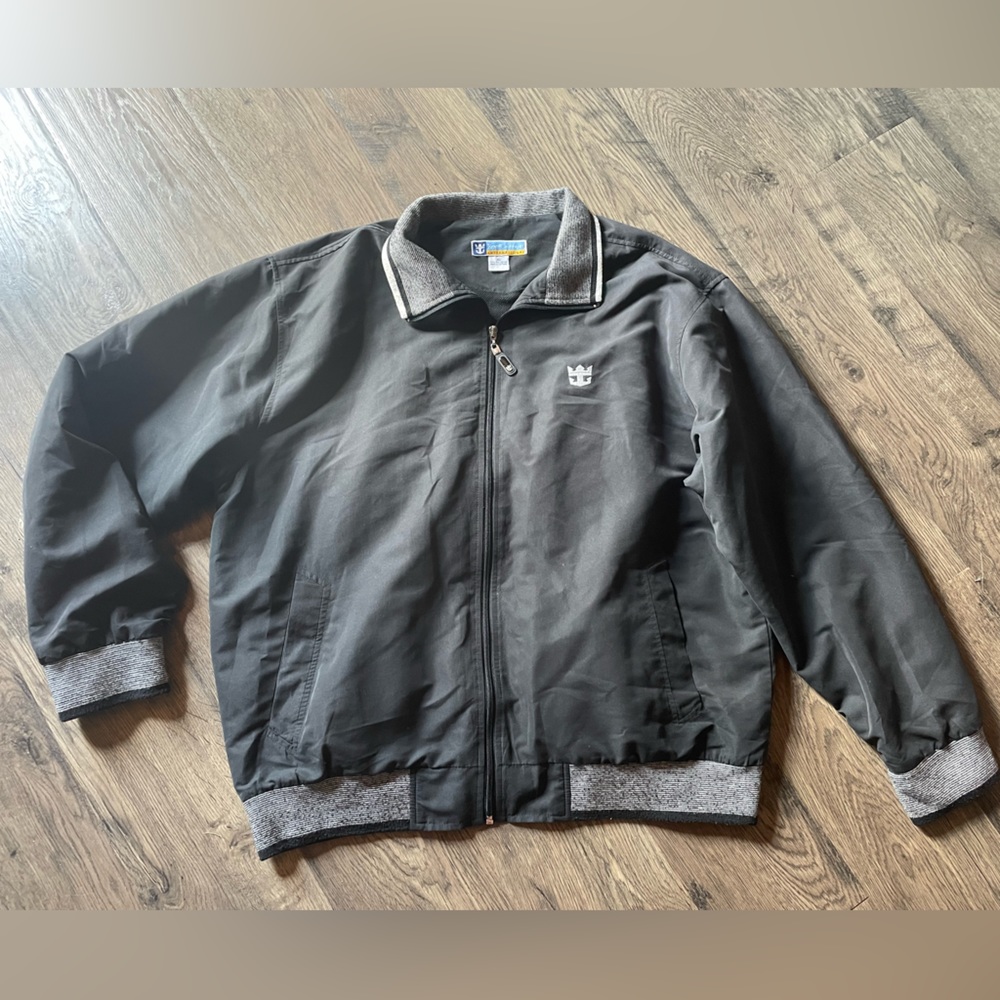 Men's Black Bomber Jacket with Gray Trim - Crown Logo